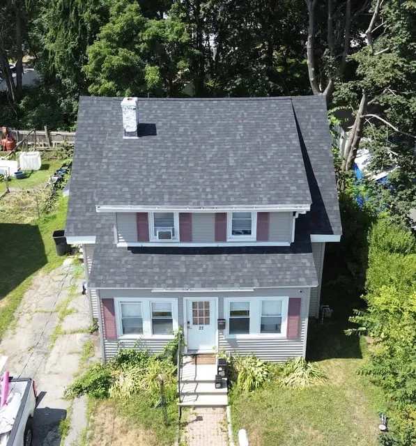 Aerial view of the roof project in worcester by hemlock contracting team expert