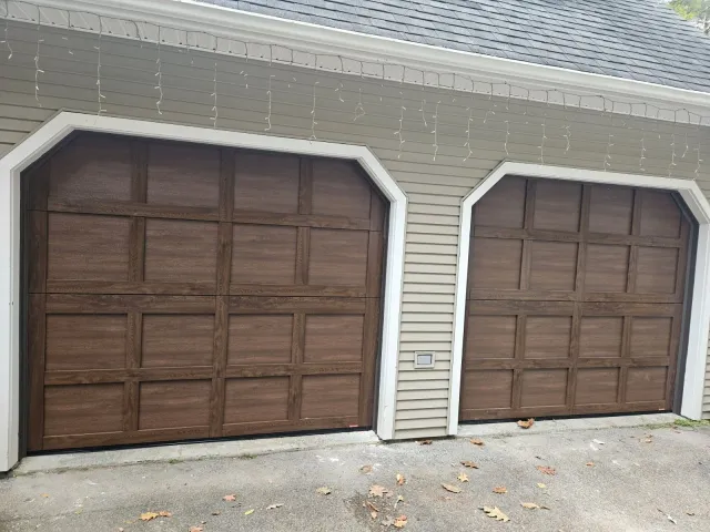 Wood-look carriage-style garage doors
