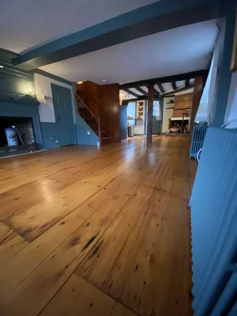 Restored wide-plank pine in a period home