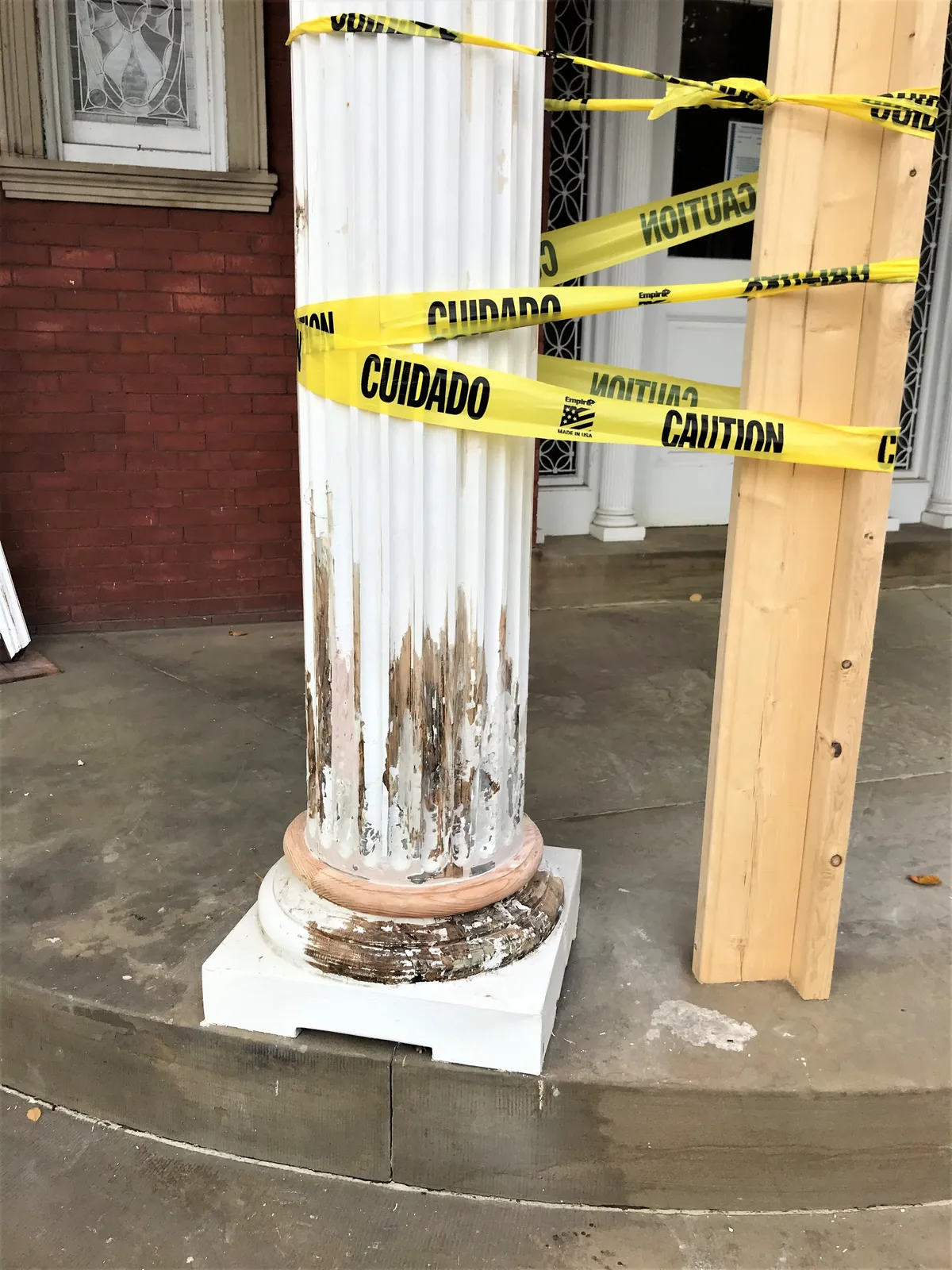 Historic column restoration in progress