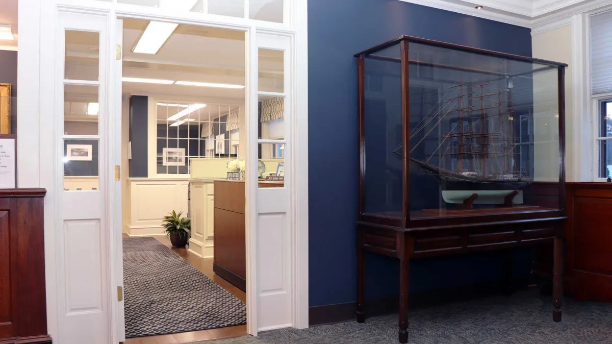 A view of the upgraded and refreshed office for newly-minted bank president.