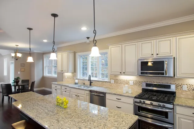 Finished kitchen with granite counters