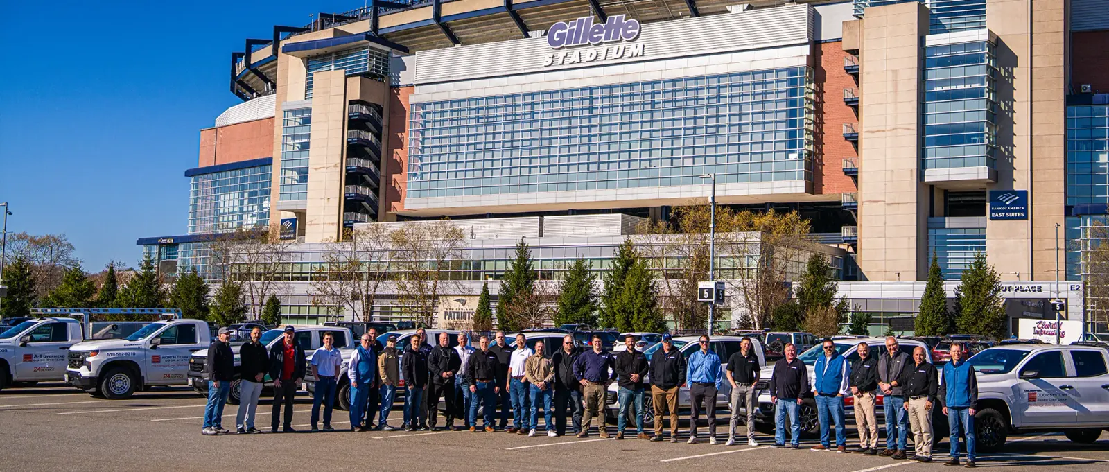 The Door Systems teams in front of the Gilette Stadium.