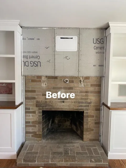 Before Modern Fireplace | Worcester, MA | Craftsman Masonry and Restoration