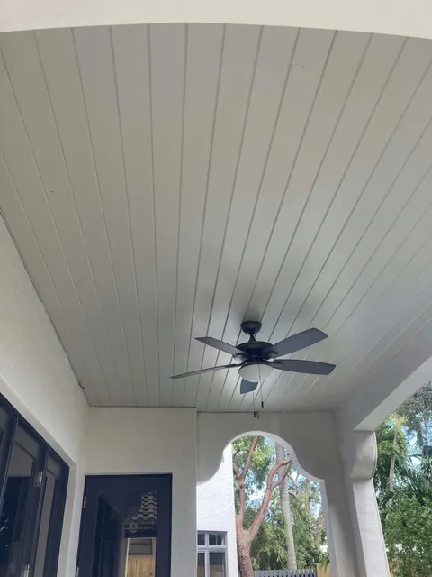 Covered outdoor lanai ceiling freshly painted.