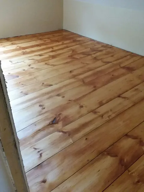 This is that same pine floor after we sanded it and coated it 3 times
