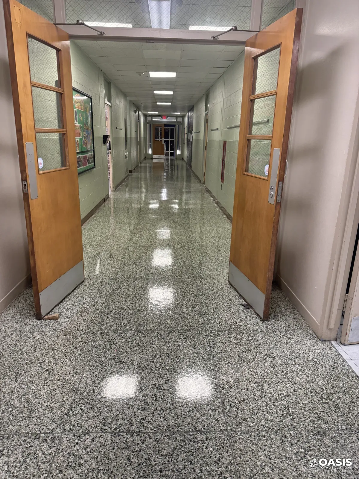 Commercial floor care in a school corridor