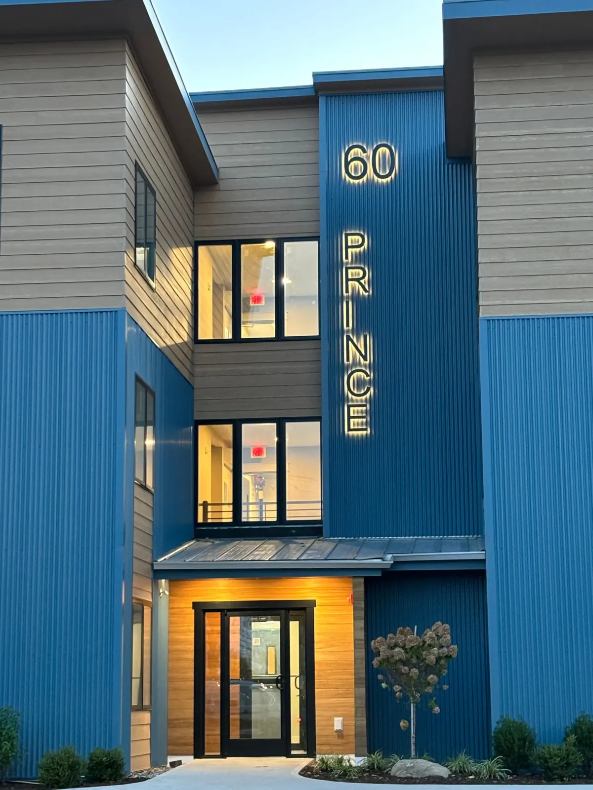 A blue building with the number 60 on it