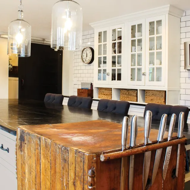 Kitchen Island with integrated wood butcher block and cutlery storage