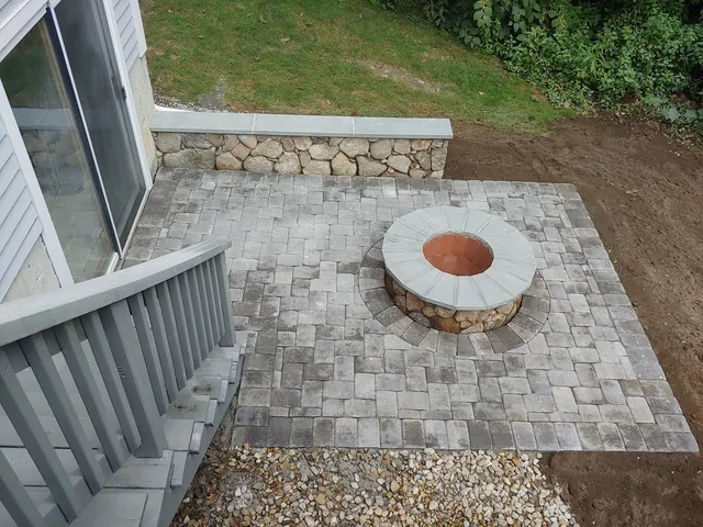 Custom stone patio built by Stiles and Sons in NH Seacoast