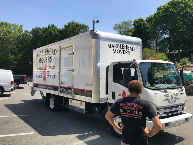 Crew member with branded truck