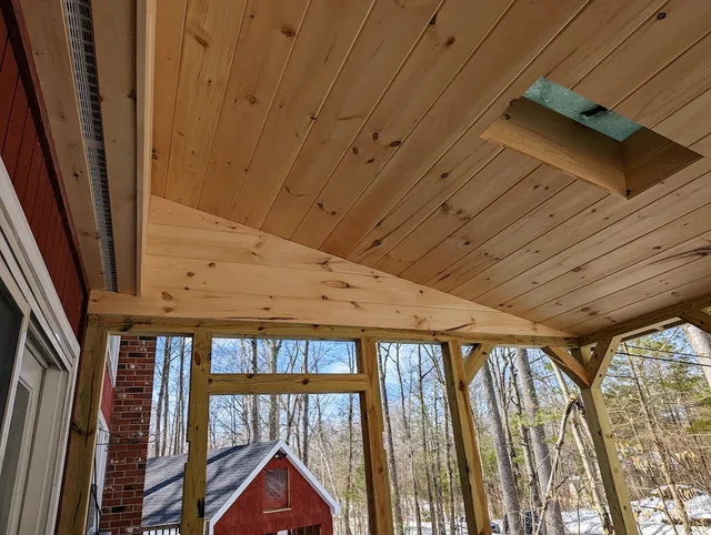 Screen porch pine ceiling