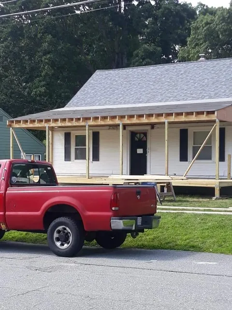 Before — new porch framing on a Sutton, MA home