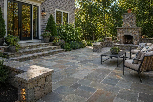 Stone patio and masonry hardscape