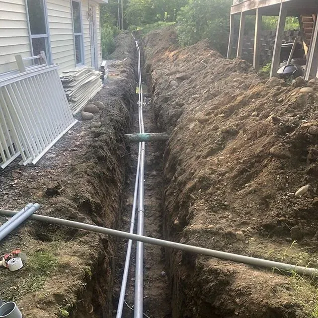300&rsquo; of conduit glued and lines run. #mossyrocklandscaping #excavtion #undergroundpower #bowdinham #maine