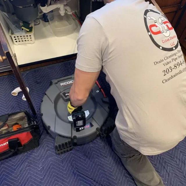 Sewer drain cleaning services being performed by Owner & Operator Eddie Giuliani