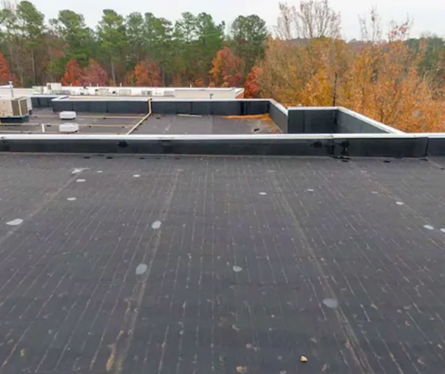 Flat commercial rooftop on a large building