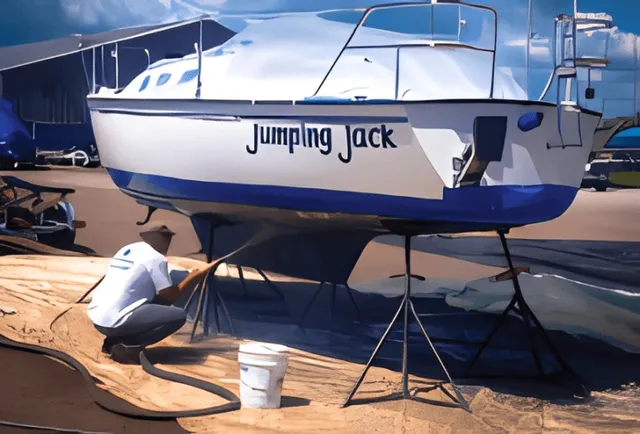 Sailboat maintenance at a marina