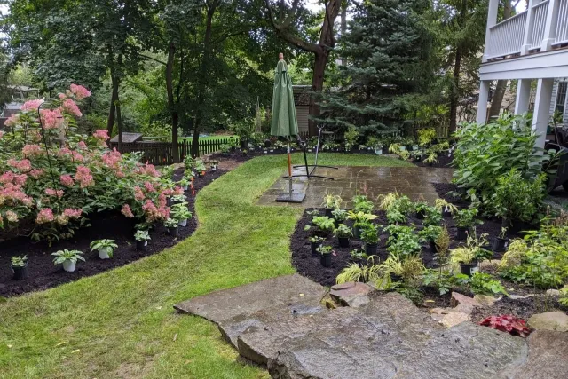 Backyard terraces during installation in Burlington, VT.