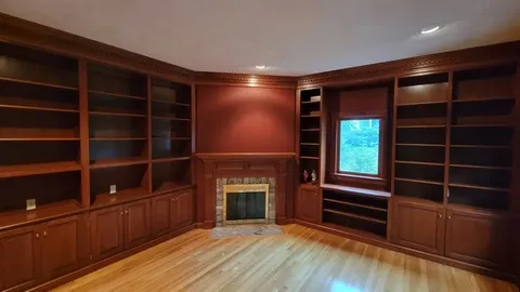 Maroon and bold interior painted office.
