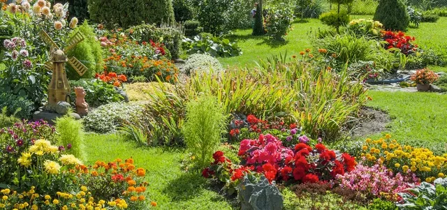 Colorful landscaped flower garden in Connecticut