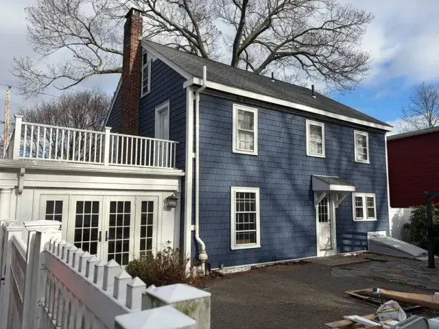 Restored natural slate roof on a Weston, MA colonial — completed 2025