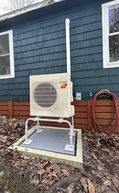 Outdoor ductless mini split condenser installation near Barrington NH