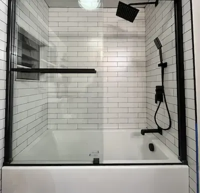 Tile bathtub surround installed by Grams Tile, Inc in Lunenburg, MA