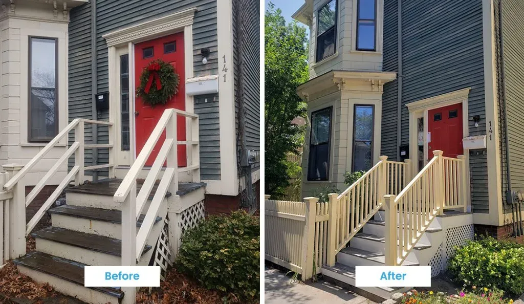 before and after photos of a front step in Cambridge by Dexkos