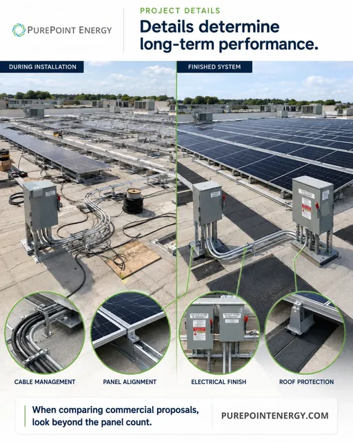 How well is your solar system performing today?

Even a well-designed commercial solar system needs ongoing attention to keep performing as expected. Routine monitoring, inspections, cleaning, troubleshooting, and timely service can help identify issues early and support long-term system reliability.

From panel condition and electrical components to system alerts and production trends, the details still matter long after installation day.

That's where dependable service makes a difference.

Not sure if your system is performing as it should? Talk with PurePoint Energy about commercial solar service, monitoring, and maintenance.

#PurePointEnergy #CommercialSolar #SolarInstallation #SolarPerformance #CommercialProperty #EnergyPlanning #CleanEnergy