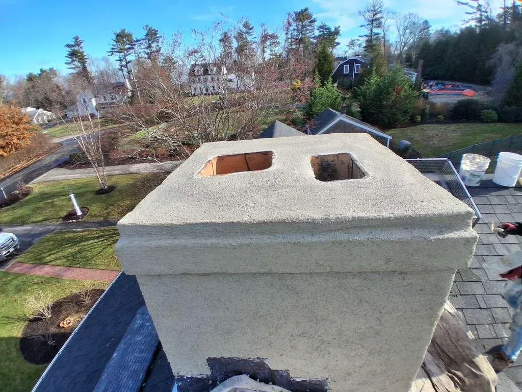Chimney crown parged fresh aerial — Chimney Goat project