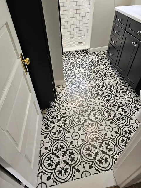 Chelmsford bathroom patterned tile floor, after