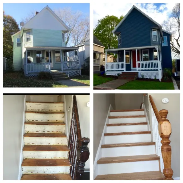 Before and after: exterior repaint and rebuilt staircase