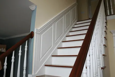 Custom Staircase Wainscoting Panel with 3 1/4" top cap molding
