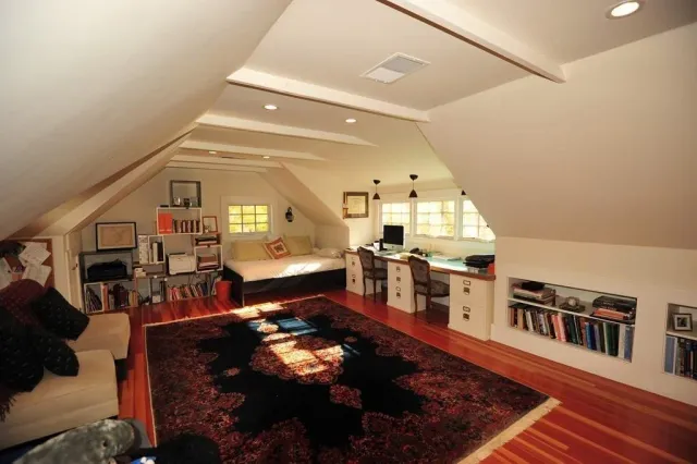 Renovated attic, added dormers, new living space, builtins