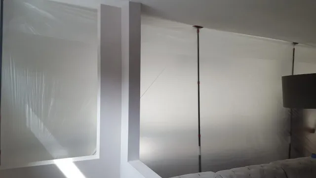 IICRC S520 mold containment setup with poly sheeting and negative air pressure