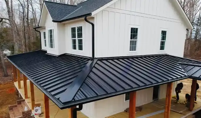 combination metal roof and asphalt shingle roof in hingham, massachusetts