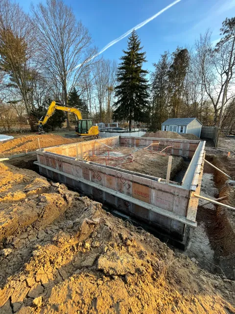 Two-car garage foundation excavation, East Longmeadow MA