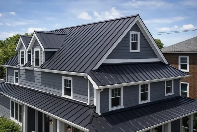 Metal roofing installed on a coastal home, showcasing durability and resistance to North Shore weather conditions.