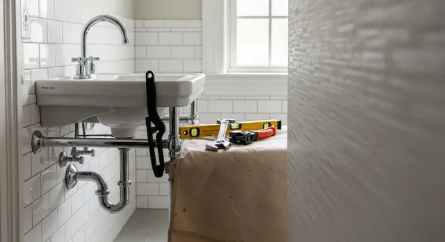 Plumber installing new pipes and fixtures