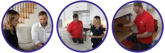 Technicians consulting with clients and performing electrical work, representing Cotti-Johnson HVAC services for installation, maintenance, and repairs in Taunton, MA.