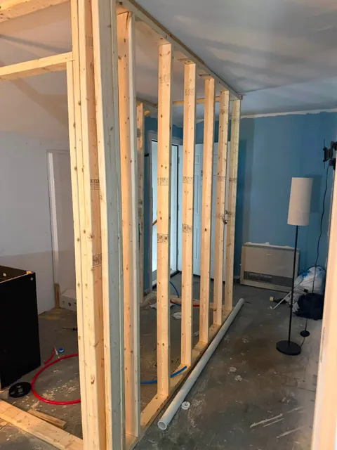 Interior wall framing during a home remodel