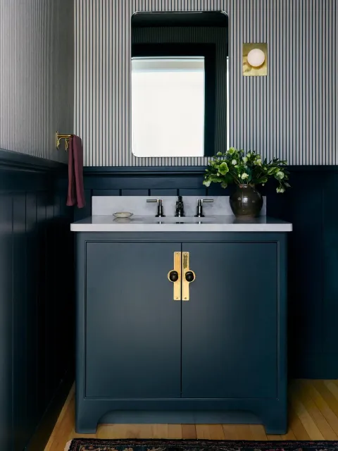 This little vanity was a fav from this project. Love having some fun when it comes to powder rooms #thayerdesignstudio