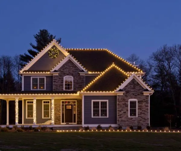 Nice holiday lighting display with warm golden lights