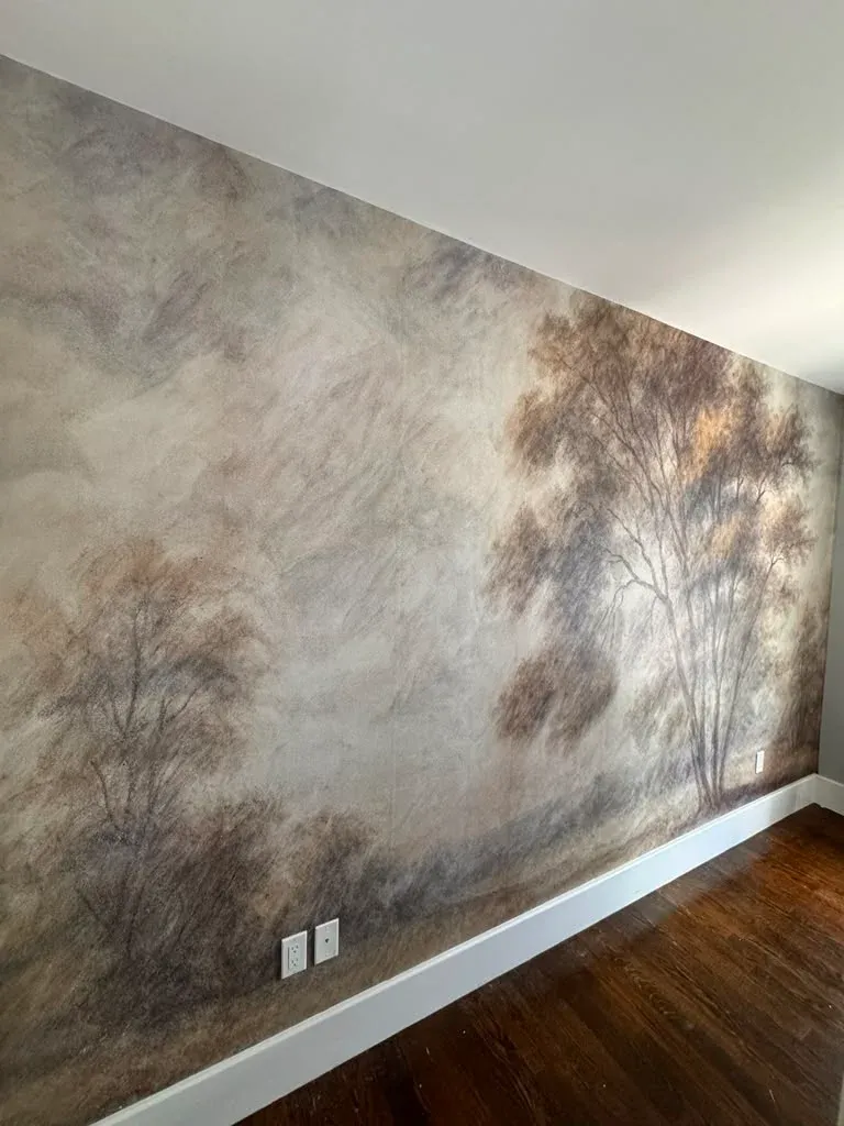 Scenic mural wallpaper installation