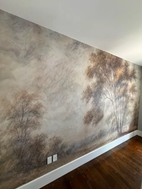 Scenic mural wallpaper installation