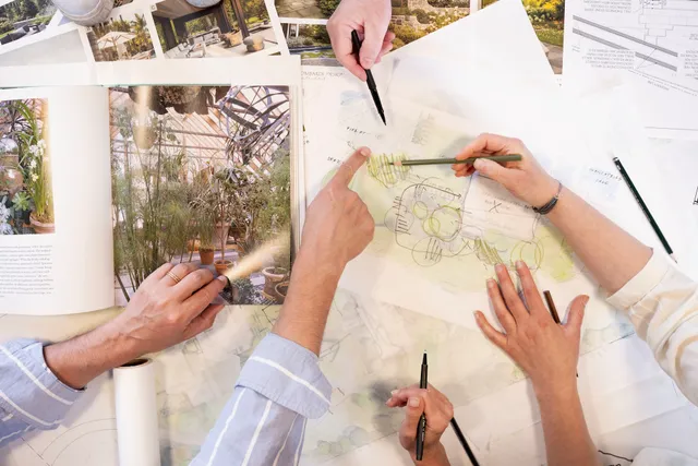 Design studio: hand-drawn landscape concept plans in progress