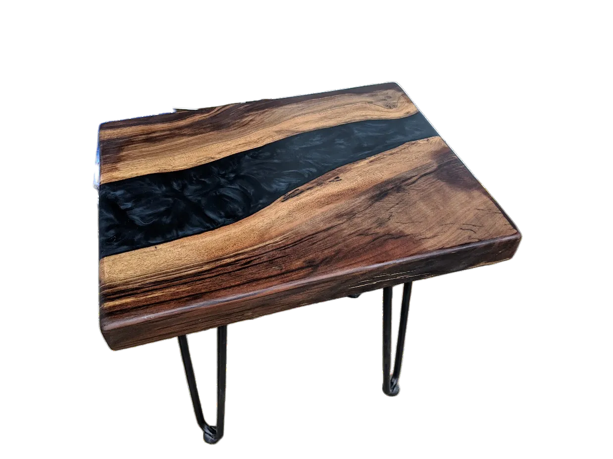 Walnut and resin side table