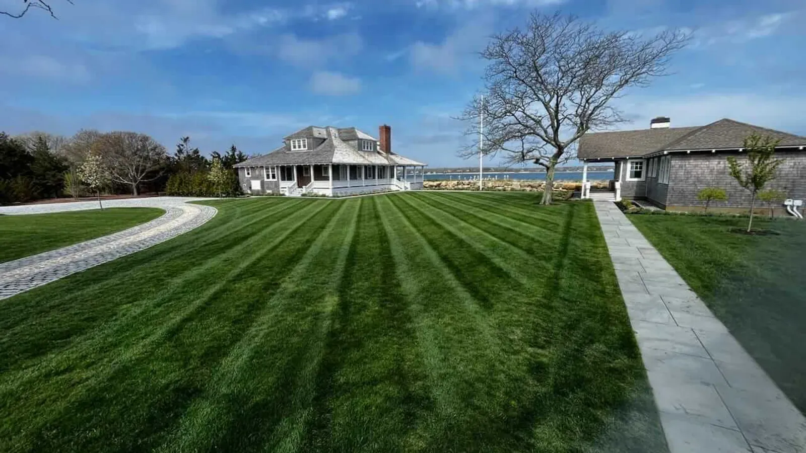 Freshly striped, manicured estate lawn on Martha's Vineyard