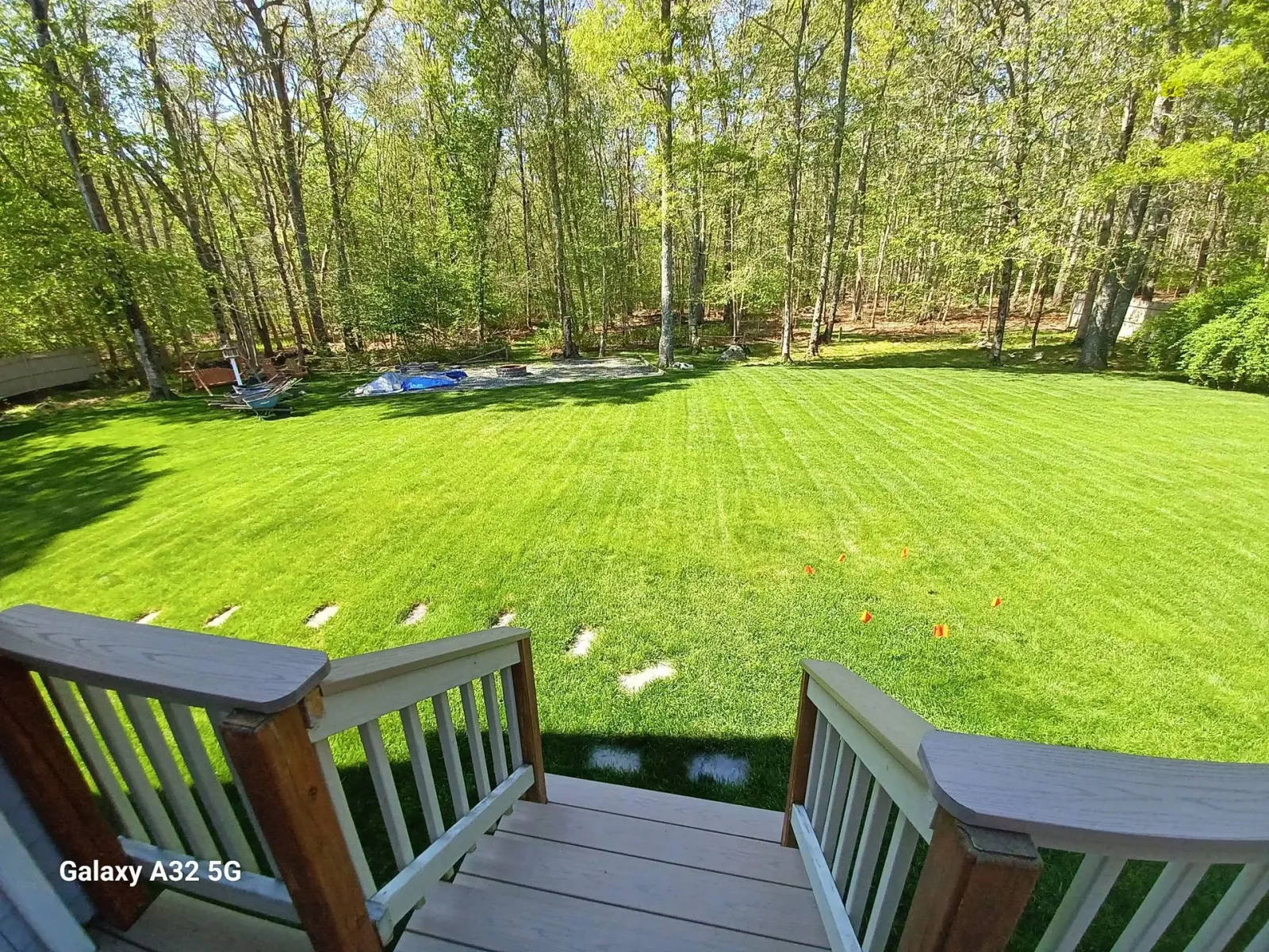 Before: Plain lawn from deck steps